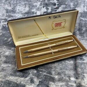 Vtg Cross 1/20 14k Gold Filled Pen & Pencil Set USA Cased Century Stationery